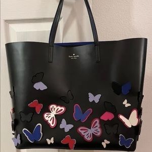kate spade large black tote with multicolor butterflies